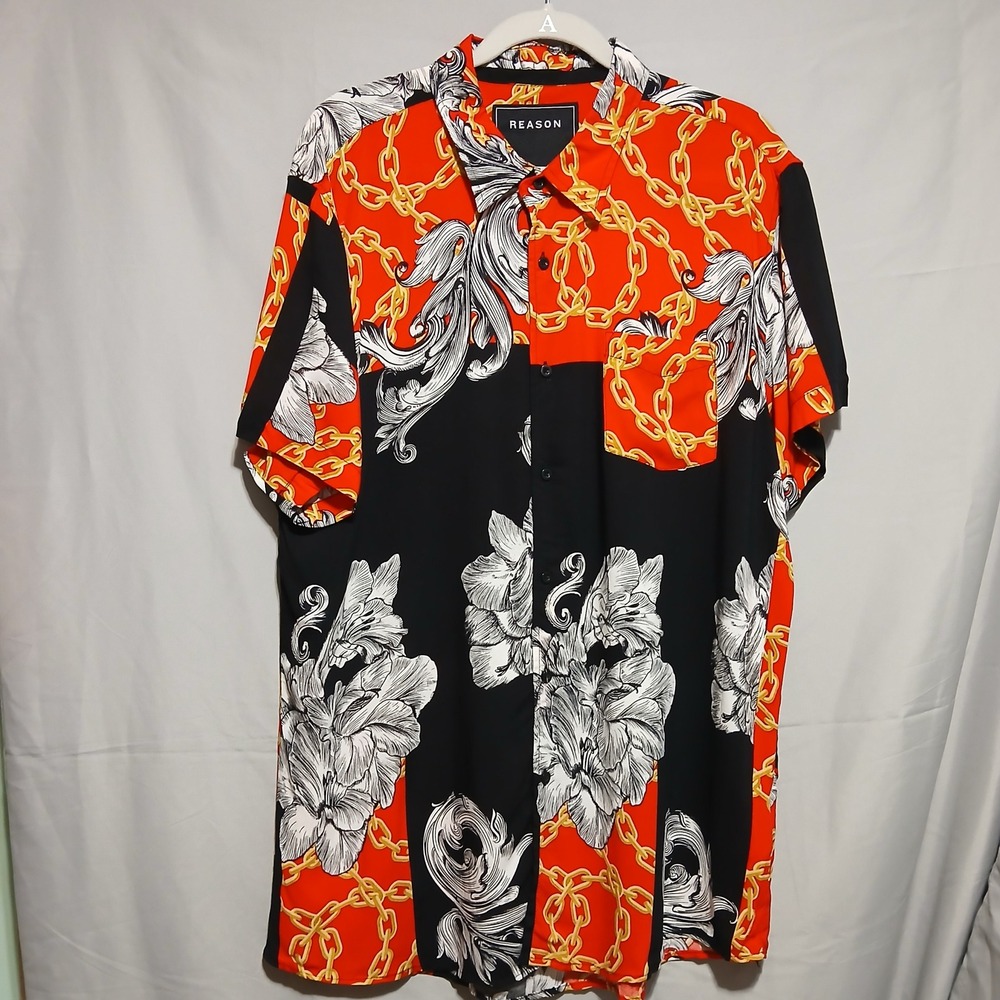 Reason Chain Link Shirt‎ Baroque Print Short Sleeve Button Up XXL